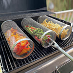 Homekiv  Rolling Grilling Basket  Metal BBQ Barbecue Cylinder Net