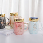 Homekiv – Marbling Ceramic Mug with Lid  Premium Creative Handle Cup