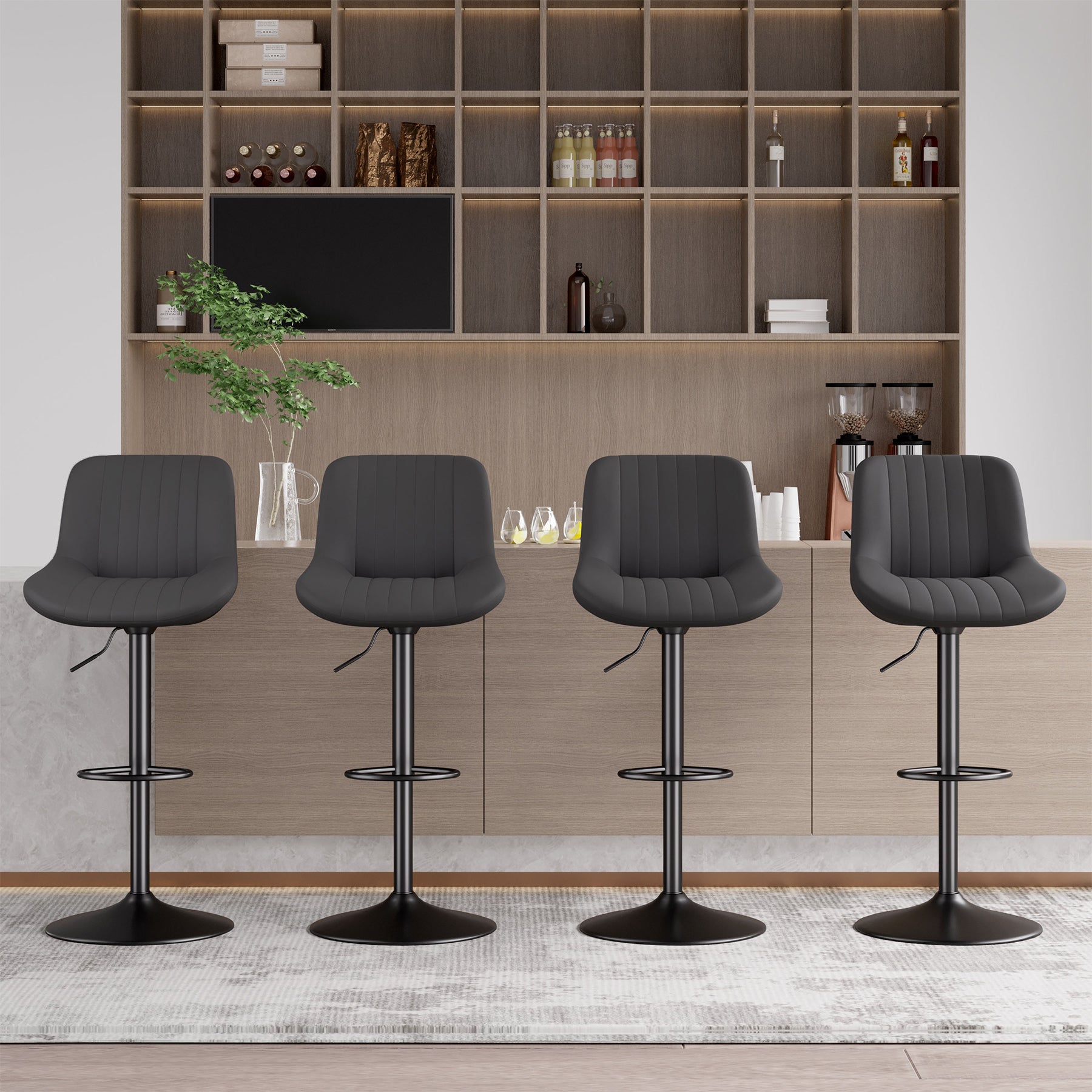 Homekiv – Modern Adjustable Swivel Bar Stools with Backs  Counter Height Fabric Chairs