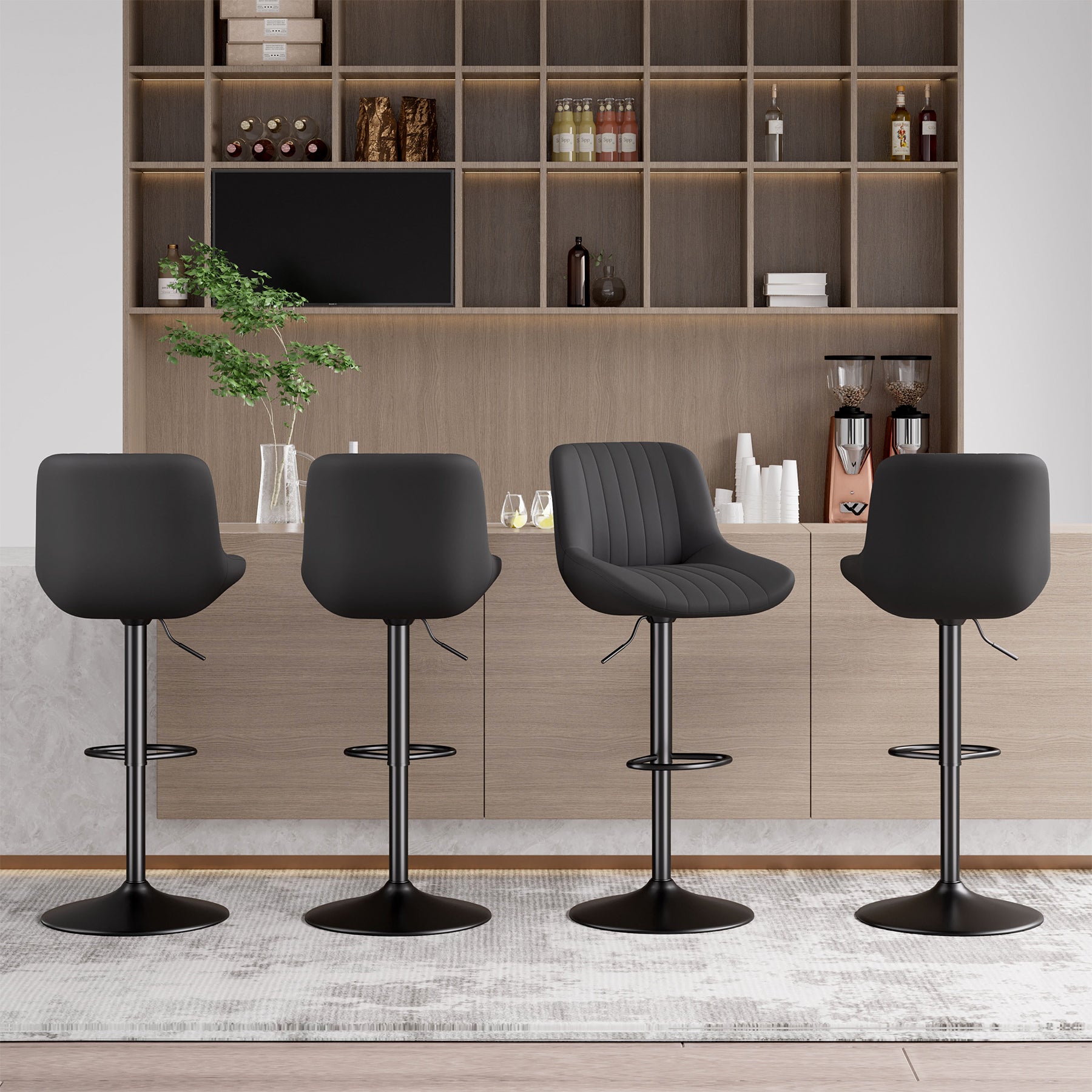 Homekiv – Modern Adjustable Swivel Bar Stools with Backs  Counter Height Fabric Chairs