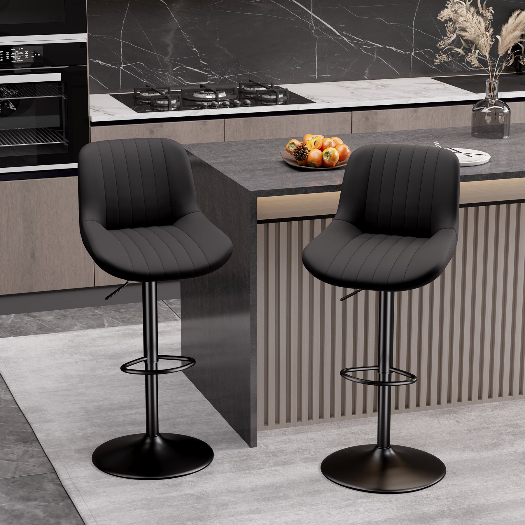 Homekiv – Modern Adjustable Swivel Bar Stools with Backs  Counter Height Fabric Chairs
