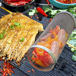 Homekiv  Rolling Grilling Basket  Metal BBQ Barbecue Cylinder Net
