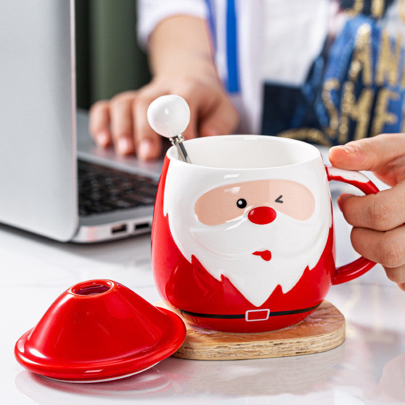 Homekiv – Santa Claus Ceramic Mug with Lid & Spoon  Christmas Coffee Cup